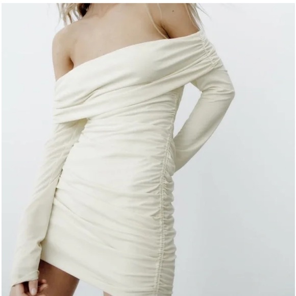 Zara Dresses & Skirts - Zara One Shoulder Cream Dress